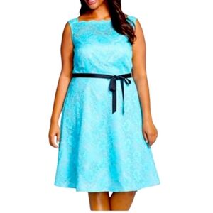 Calvin Klein Blue Lace Overlay Sleeveless Fit & Flare Floral Dress 14